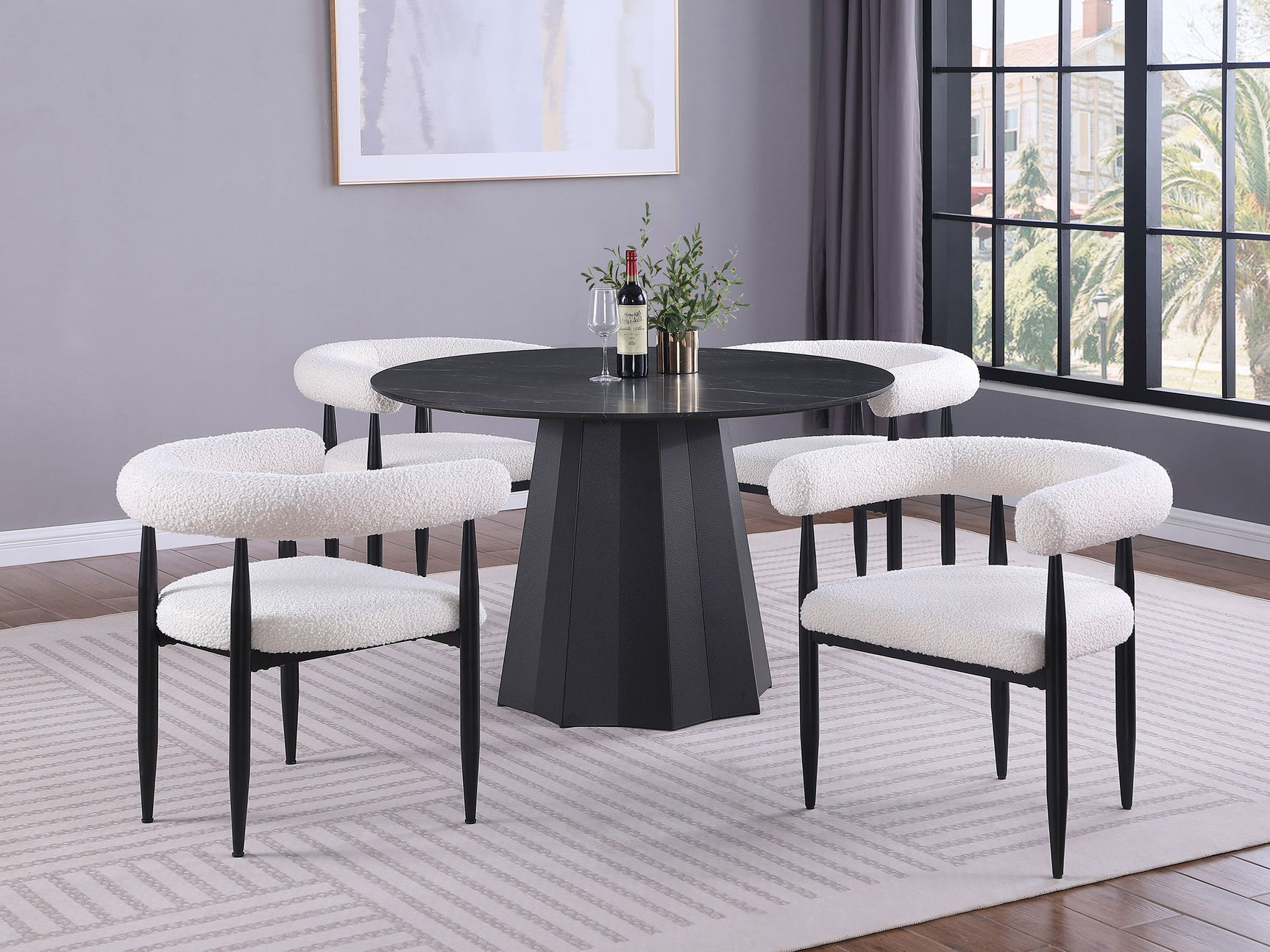 Camden Black Round Faux Marble Top Dining Room Set