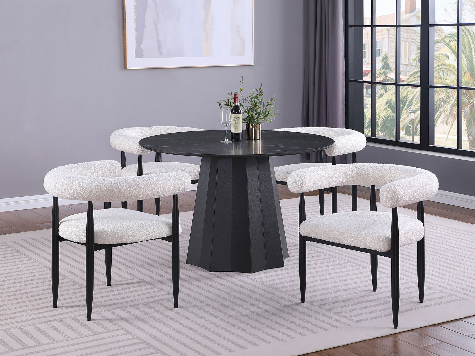 Camden Black Round Faux Marble Top Dining Room Set