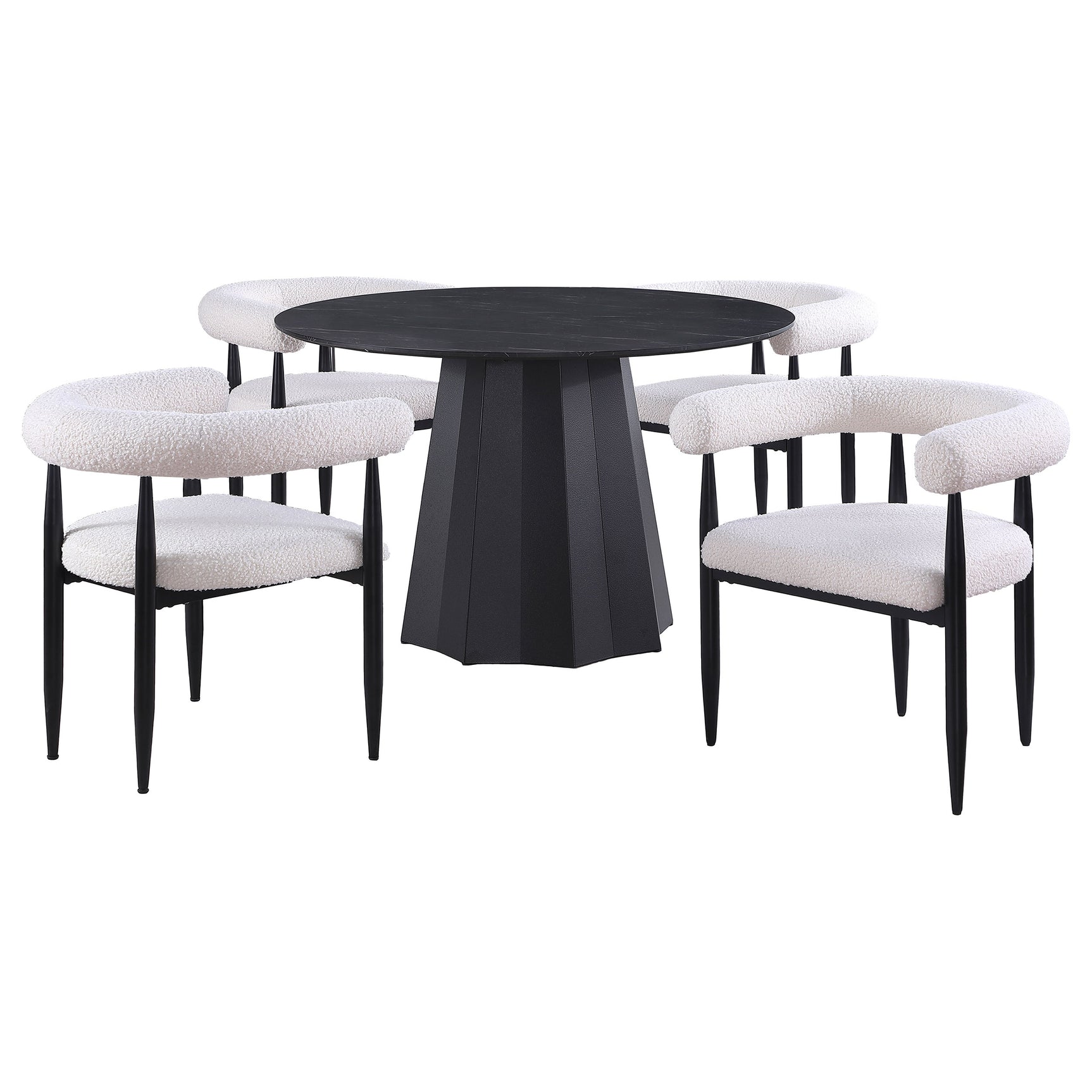 Camden Black Round Faux Marble Top Dining Room Set