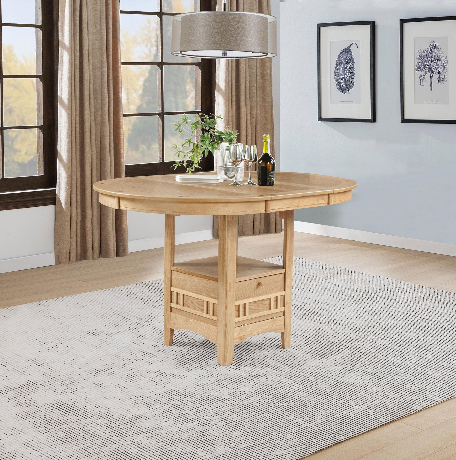 Lavon Oval 60-inch Counter Height Extension Dining Table Light Oak