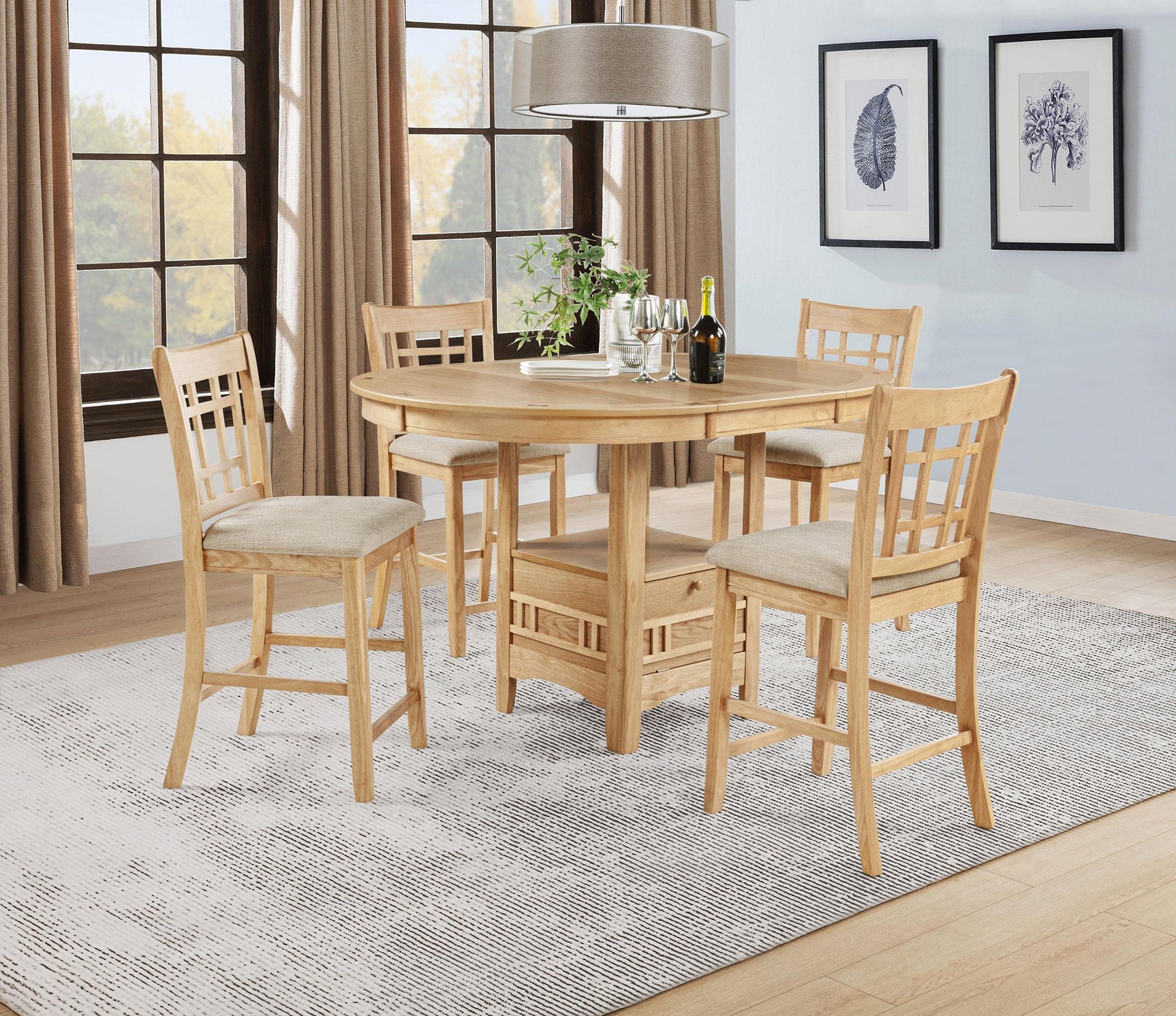 Lavon Oval 60-inch Counter Height Extension Dining Table Light Oak