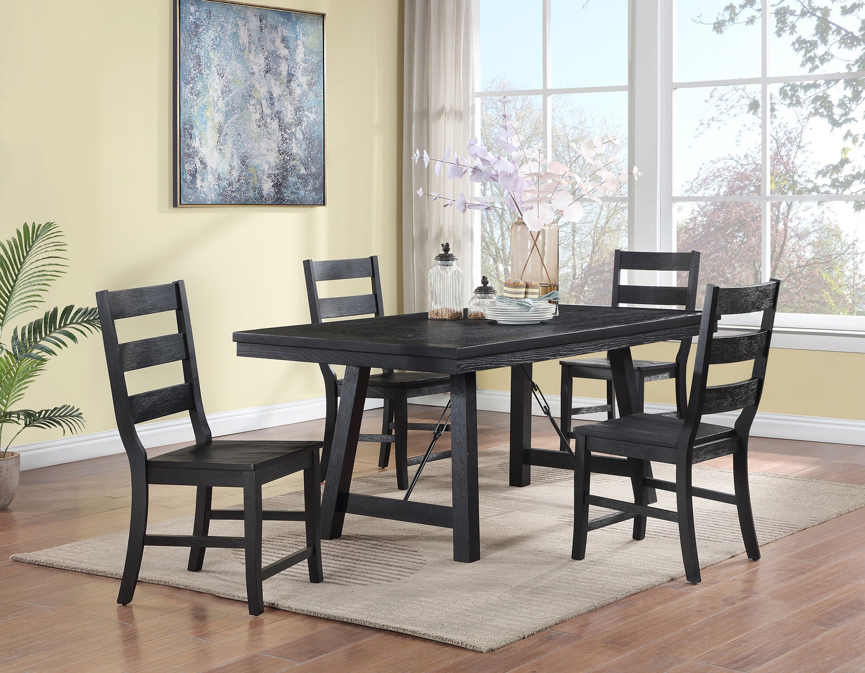 Newport Black Rectangular Trestle Dining Room Set