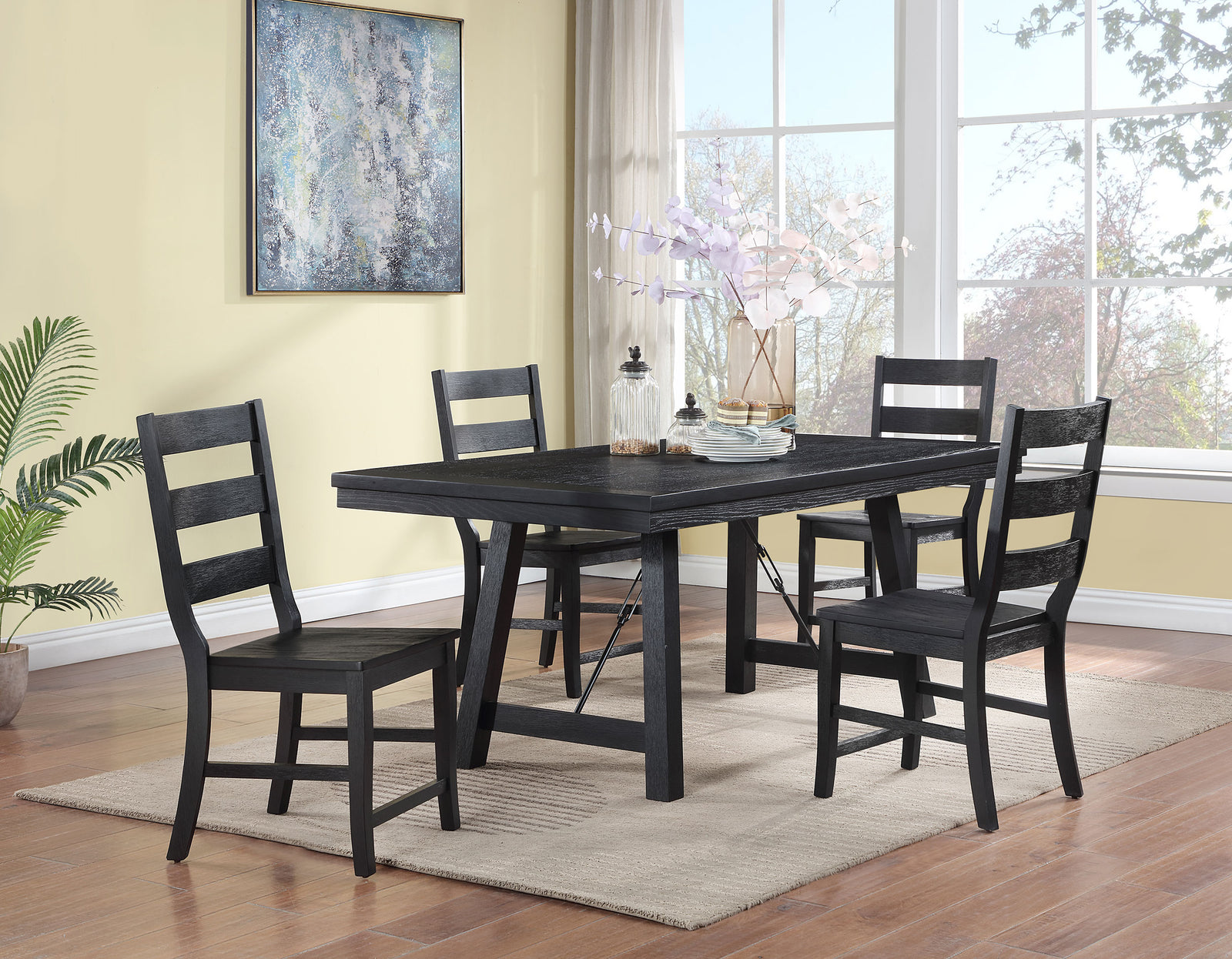 Newport Black Rectangular Trestle Dining Room Set