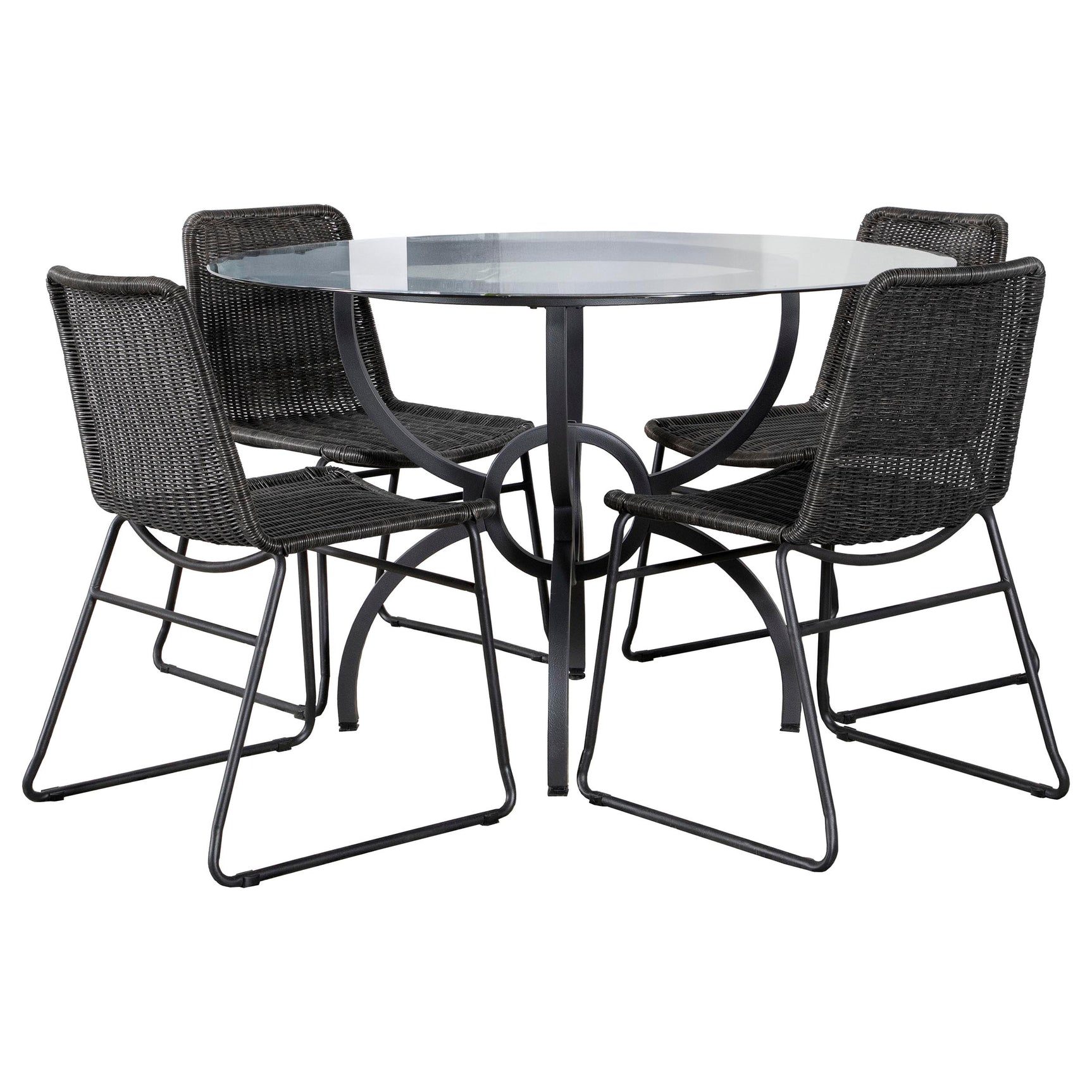 Aviano Gunmetal Round Glass Top Dining Room Set