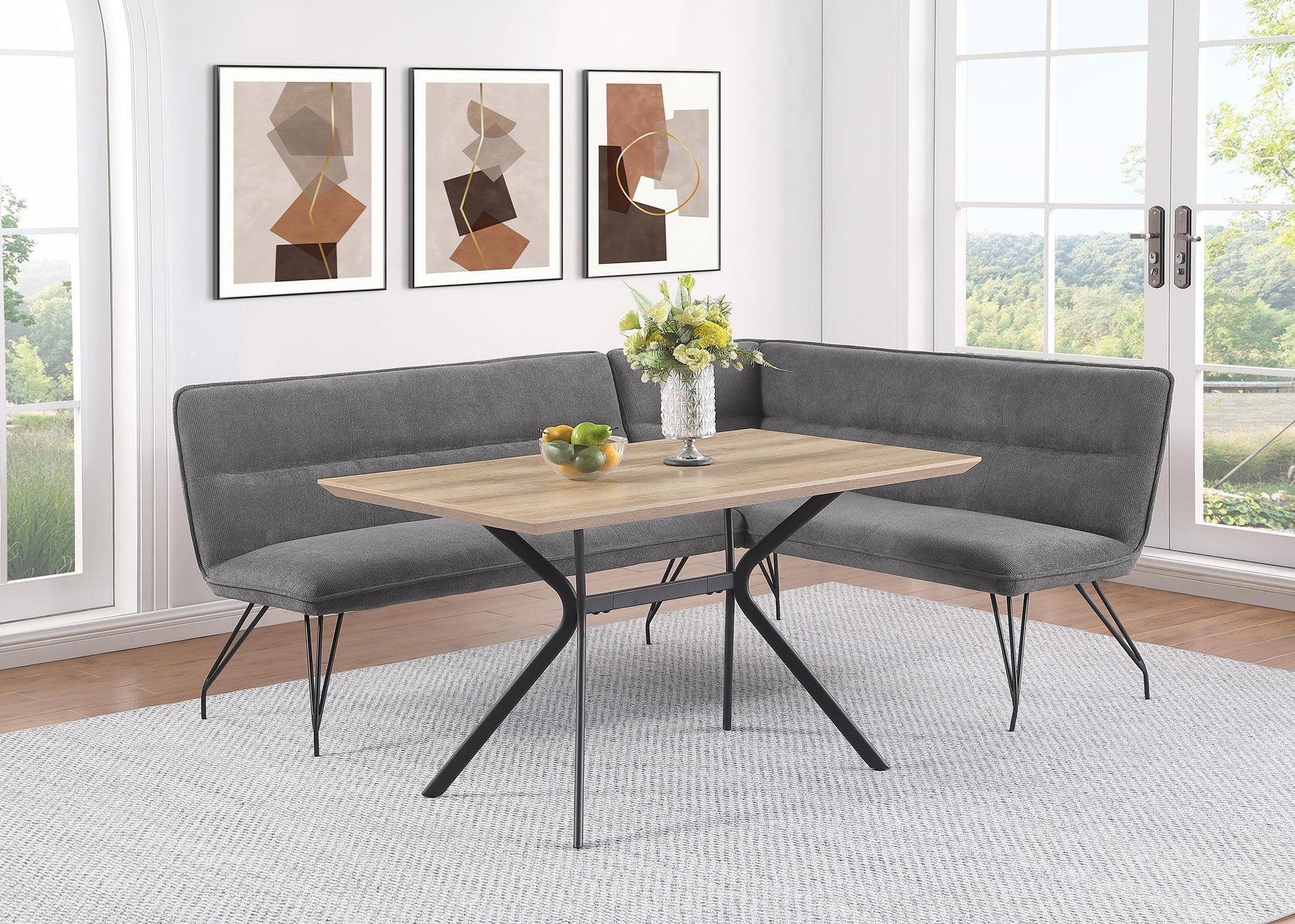 Dodson Fabric Upholstered L shaped Nook Dining Bench Grey