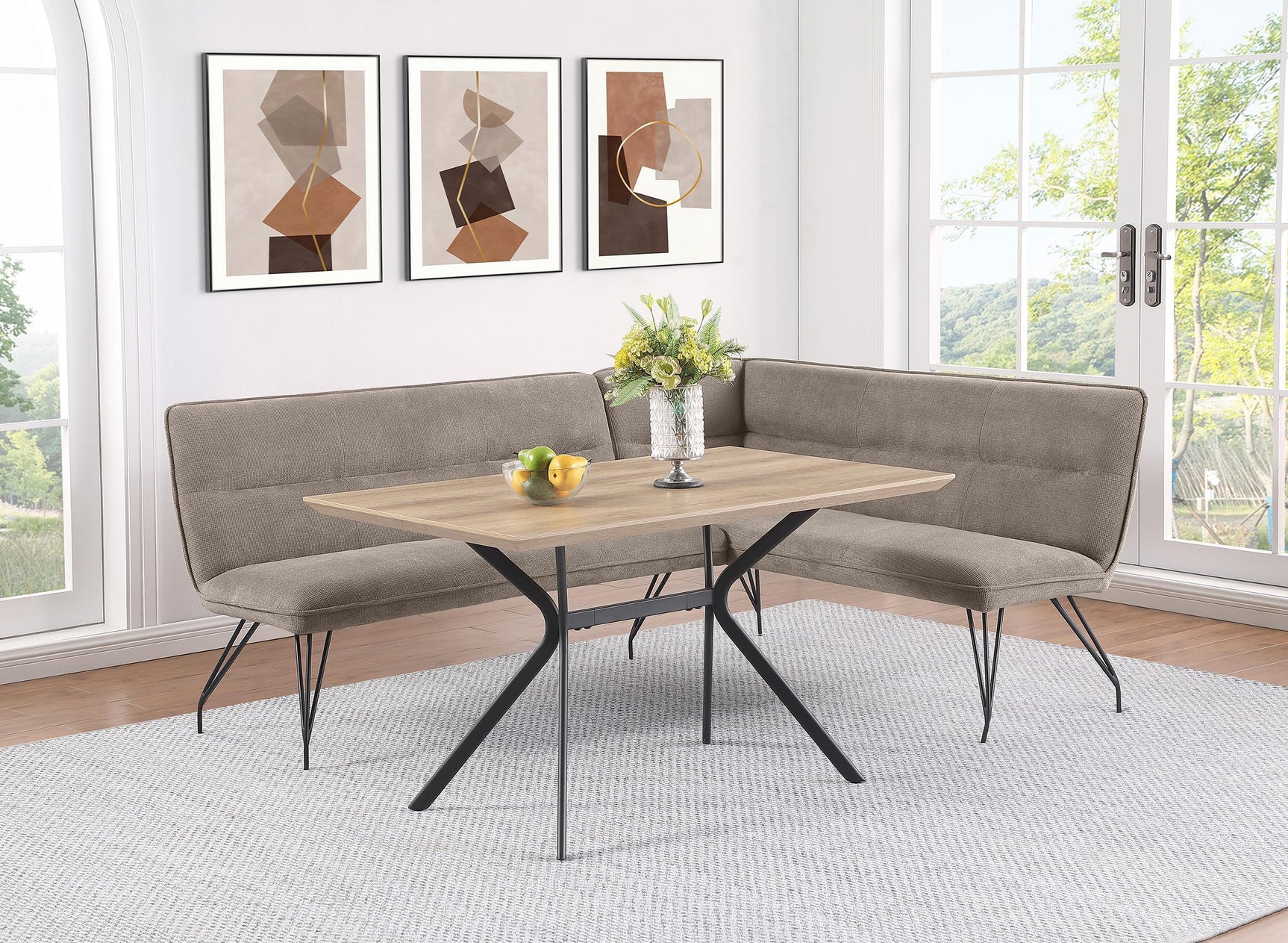 Dodson Fabric Upholstered L shaped Nook Dining Bench Taupe