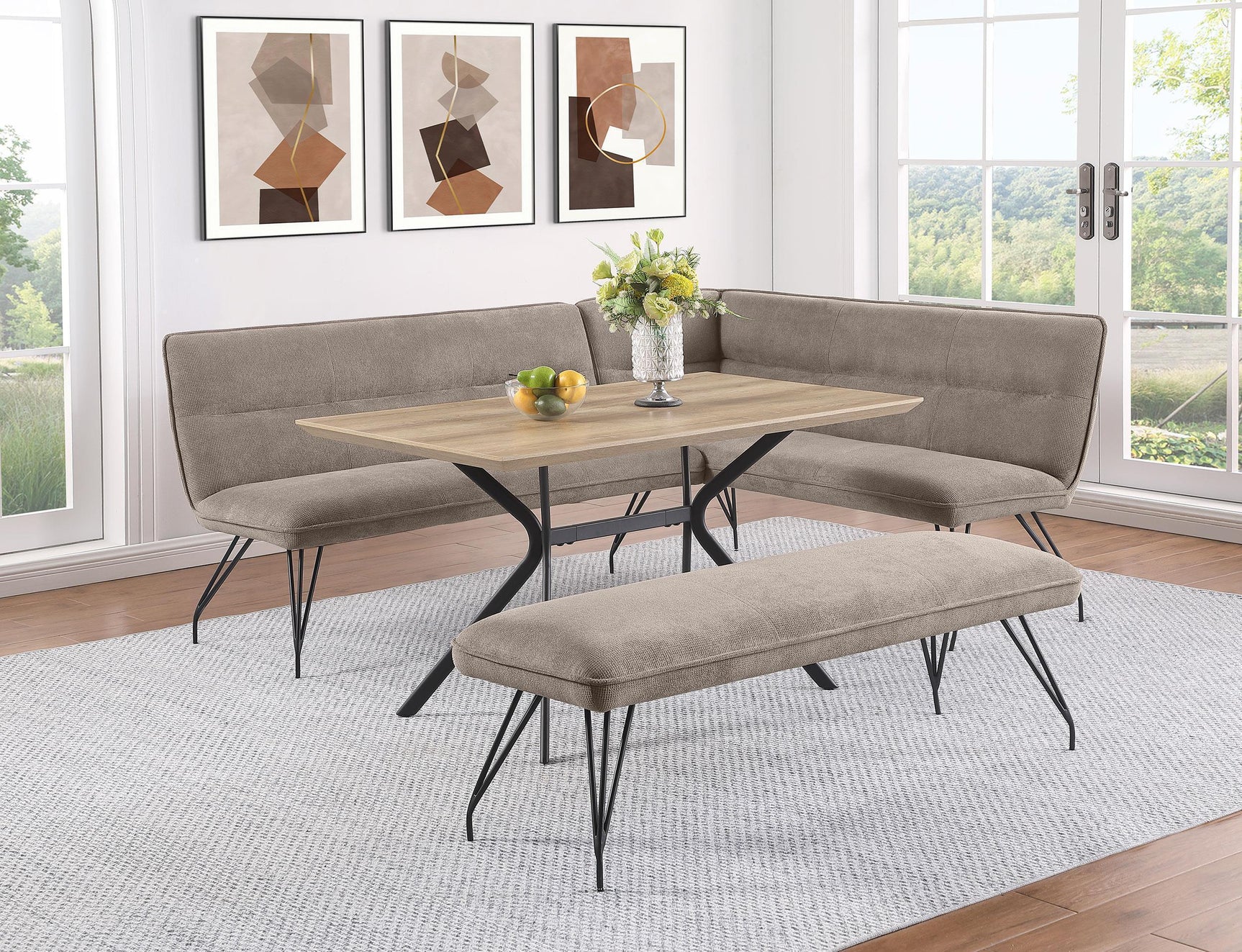 Dodson Fabric Upholstered L shaped Nook Dining Bench Taupe