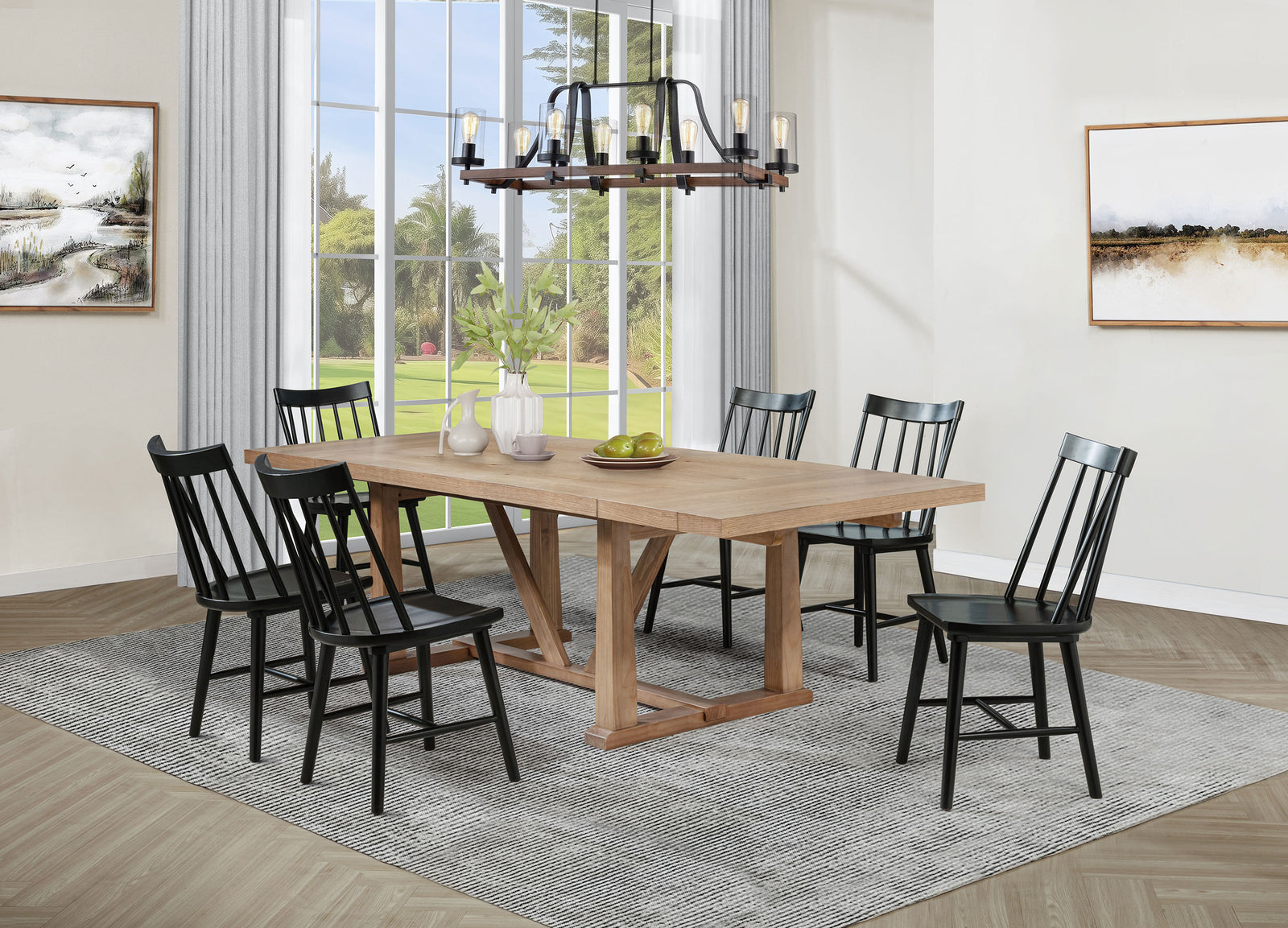 Middleton Natural Brown Black Extension Leaf Dining Room Set