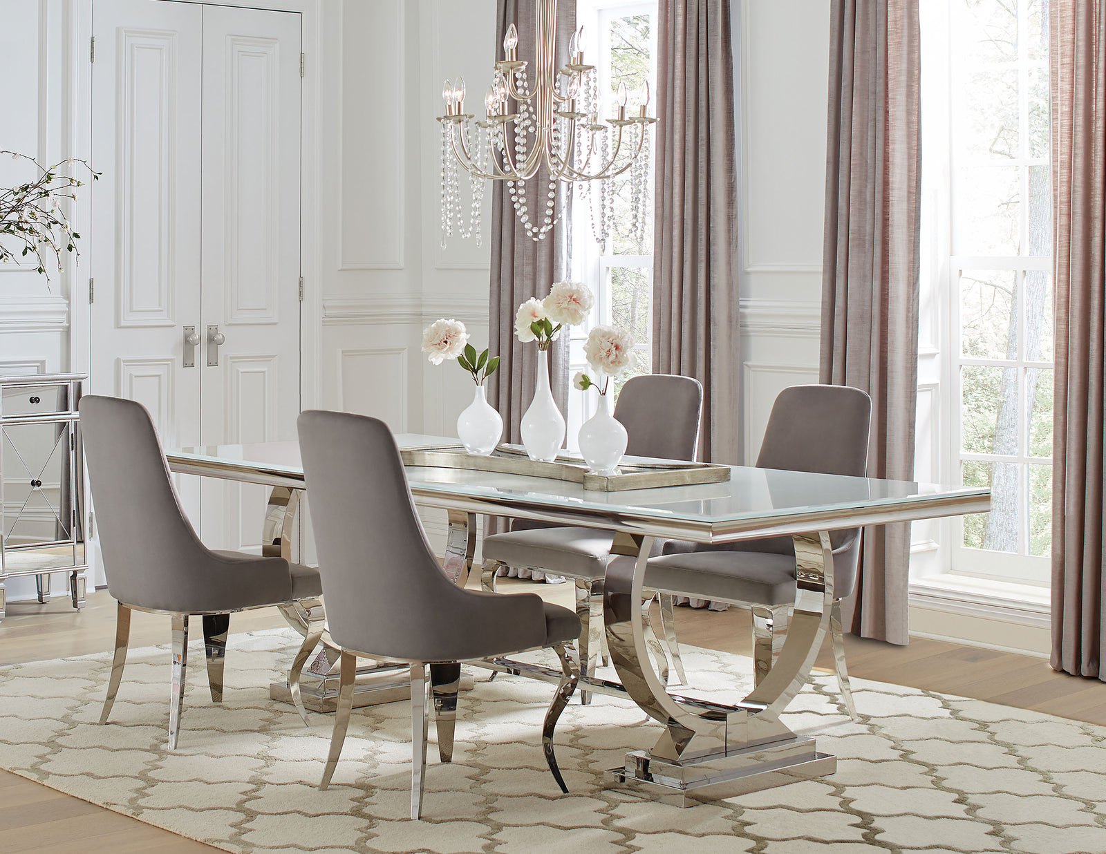 Antoine Grey Rectangular Glass Top Dining Room Set