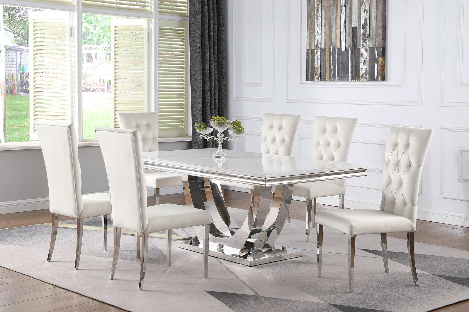 Kerwin White Chrome Rectangular Dining Room Set