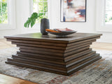 Oversized Warm Brown Oak Veneer Coffee Table with Casters — product view