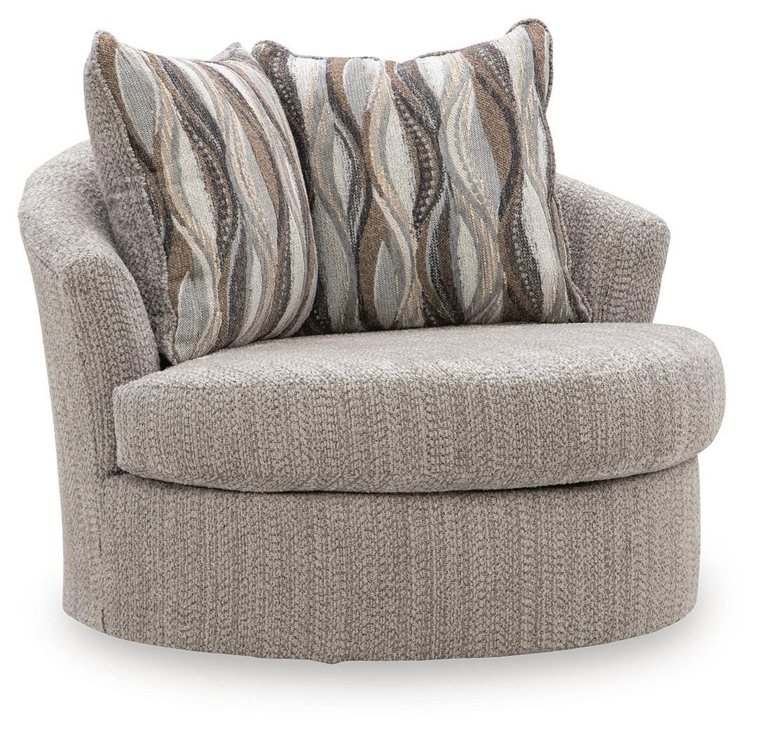 Lofwood Fossil Chenille Swivel Accent Chair — angled view