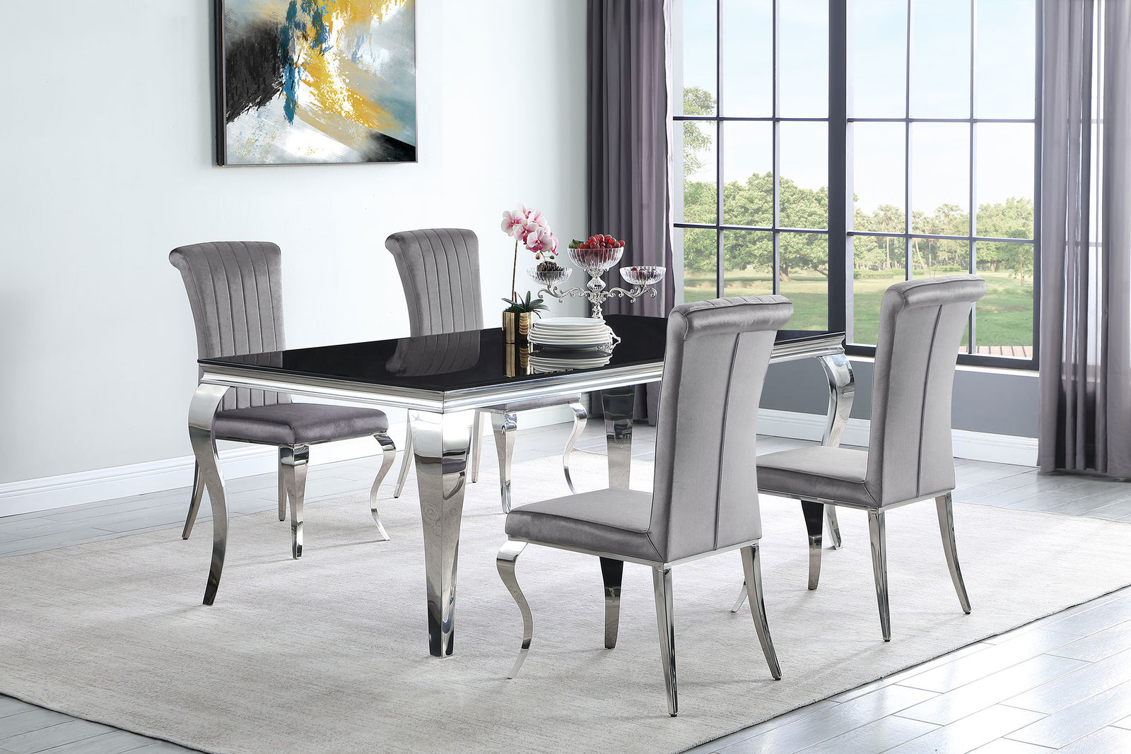 Carone Black Grey 81-inch Rectangular Glass Dining Room Set