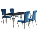 Carone Black Teal 81-inch Rectangular Glass Dining Room Set