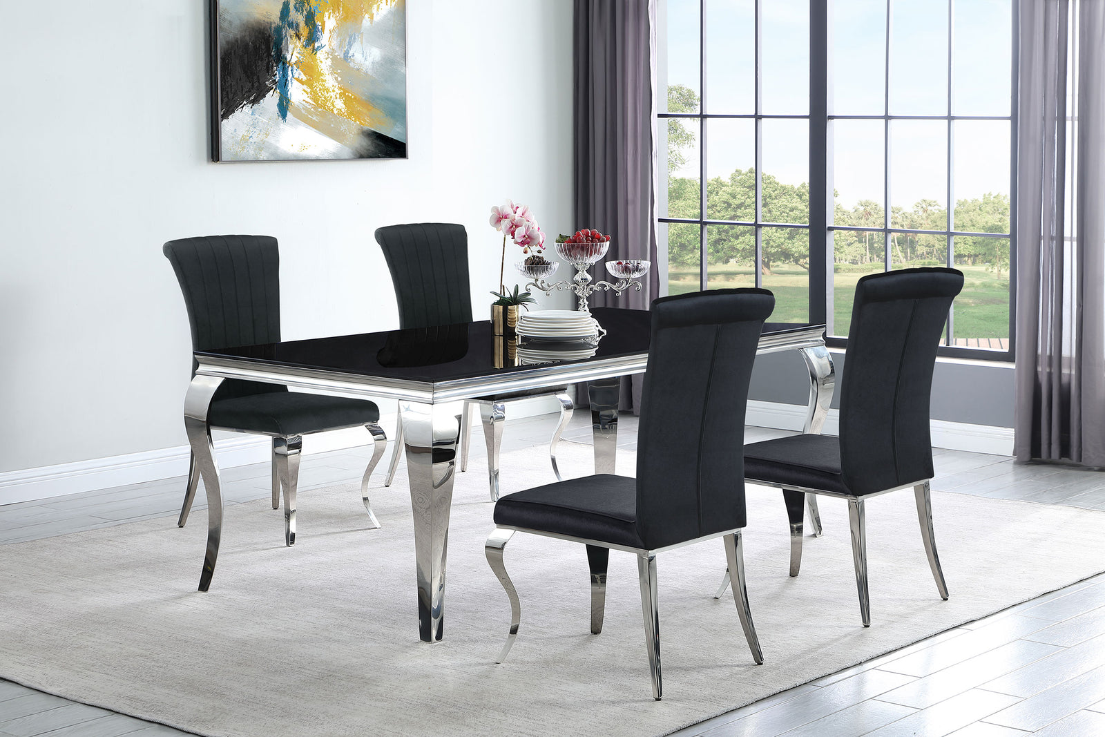 Carone Black 81-inch Rectangular Glass Dining Room Set