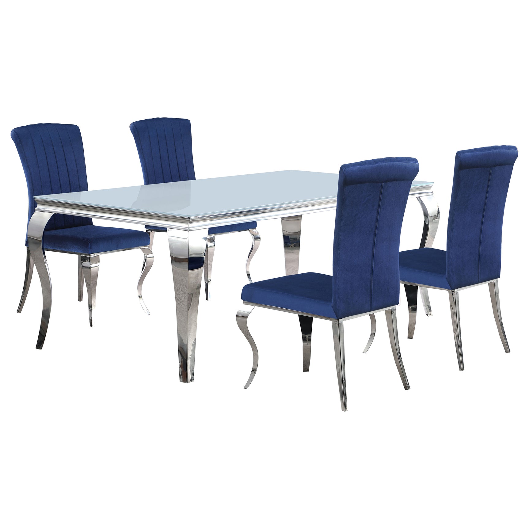 Carone White Blue 81-inch Rectangular Glass Dining Room Set
