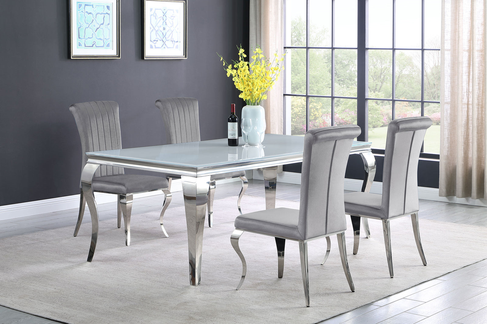 Carone White Gray 81-inch Rectangular Glass Dining Room Set