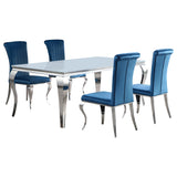 Carone White Teal 81-inch Rectangular Glass Dining Room Set