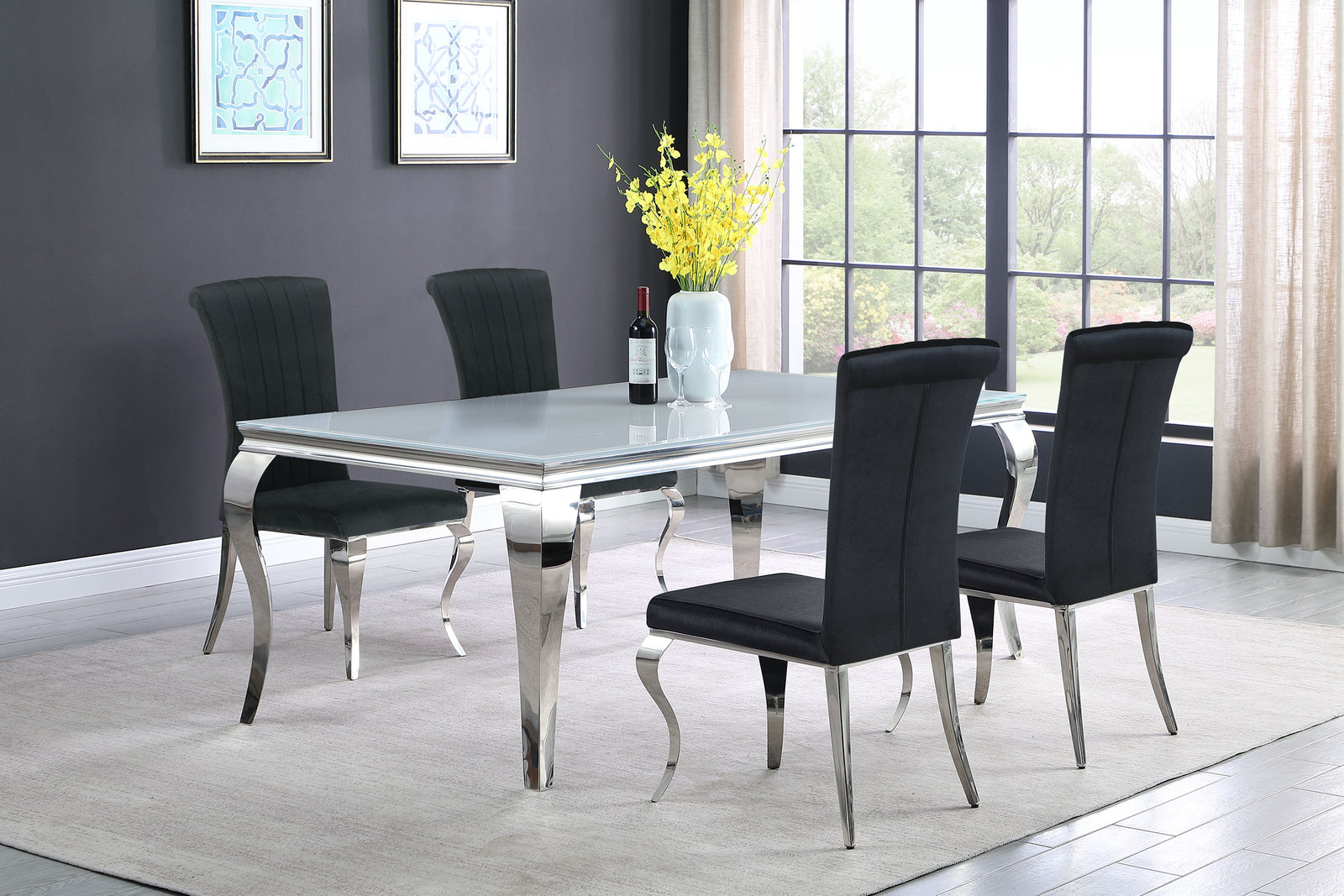 Carone White Black 81-inch Rectangular Glass Dining Room Set
