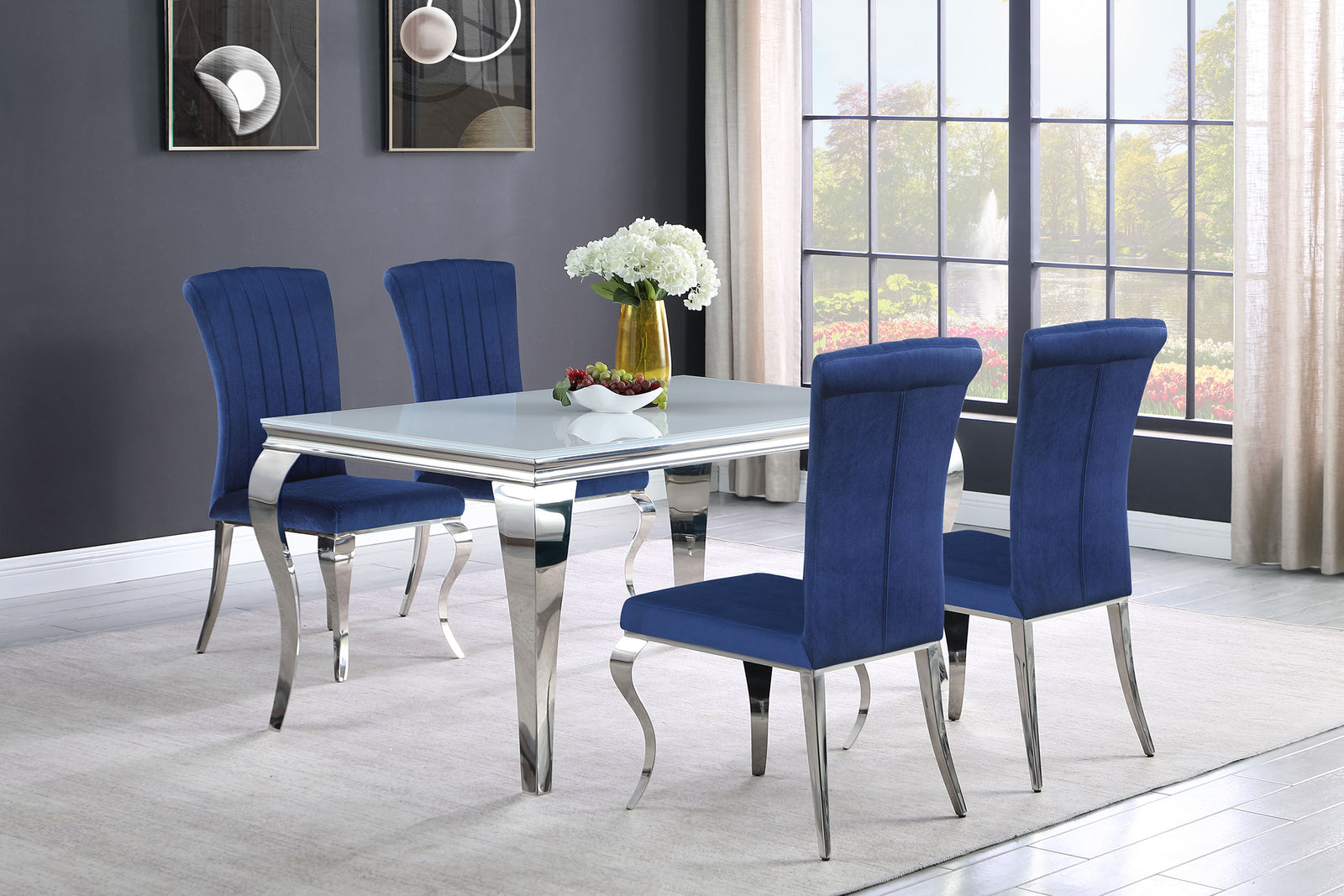 Carone White Blue II 81-inch Rectangular Glass Dining Room Set