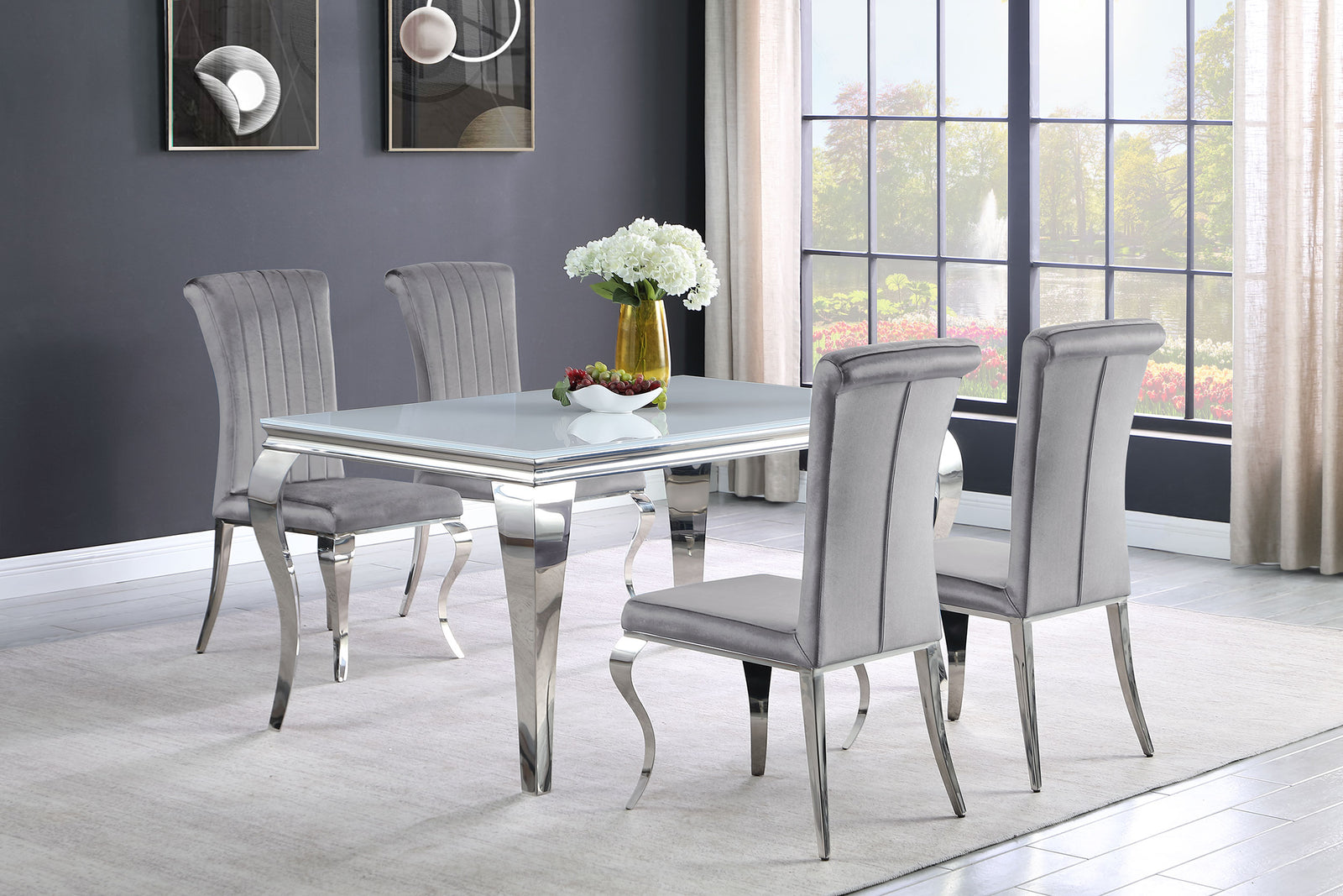 Carone White Gray II 81-inch Rectangular Glass Dining Room Set