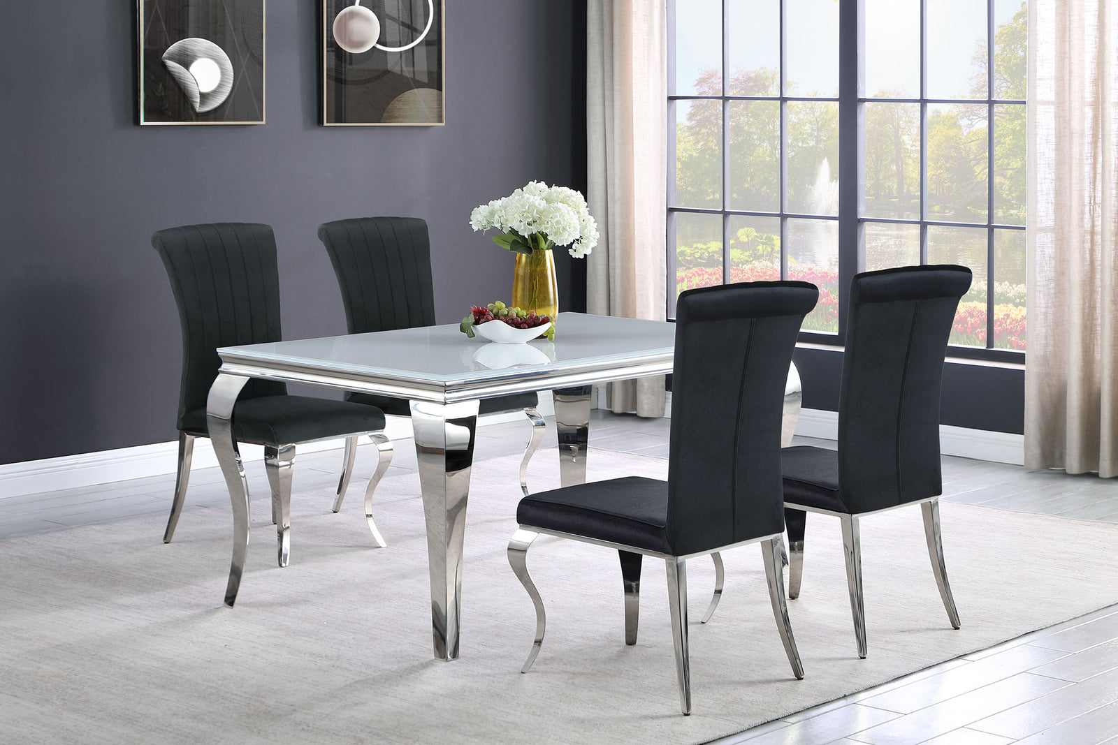 Carone White Black II 81-inch Rectangular Glass Dining Room Set