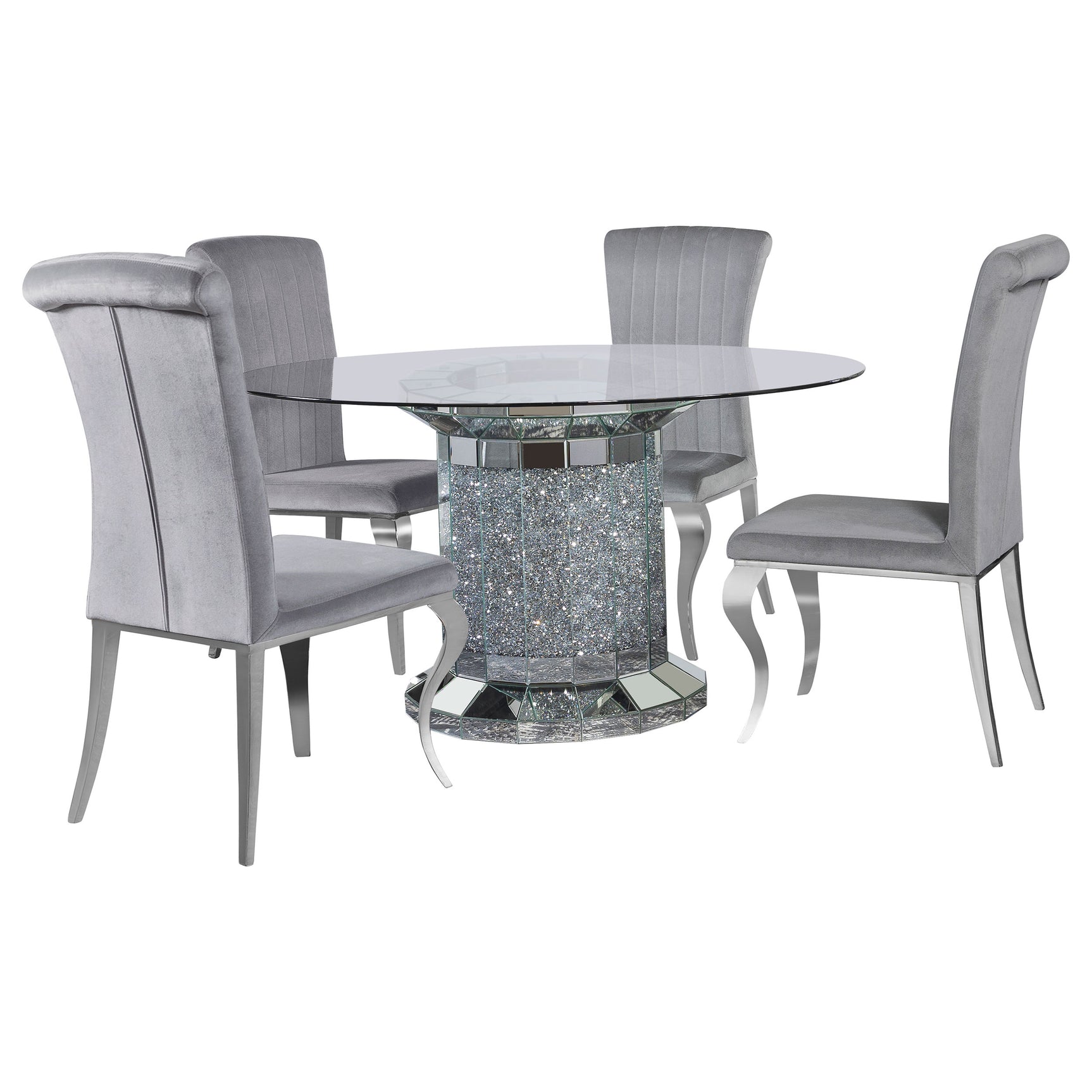Ellie Grey Mirrored Pedestal Dining Room Set