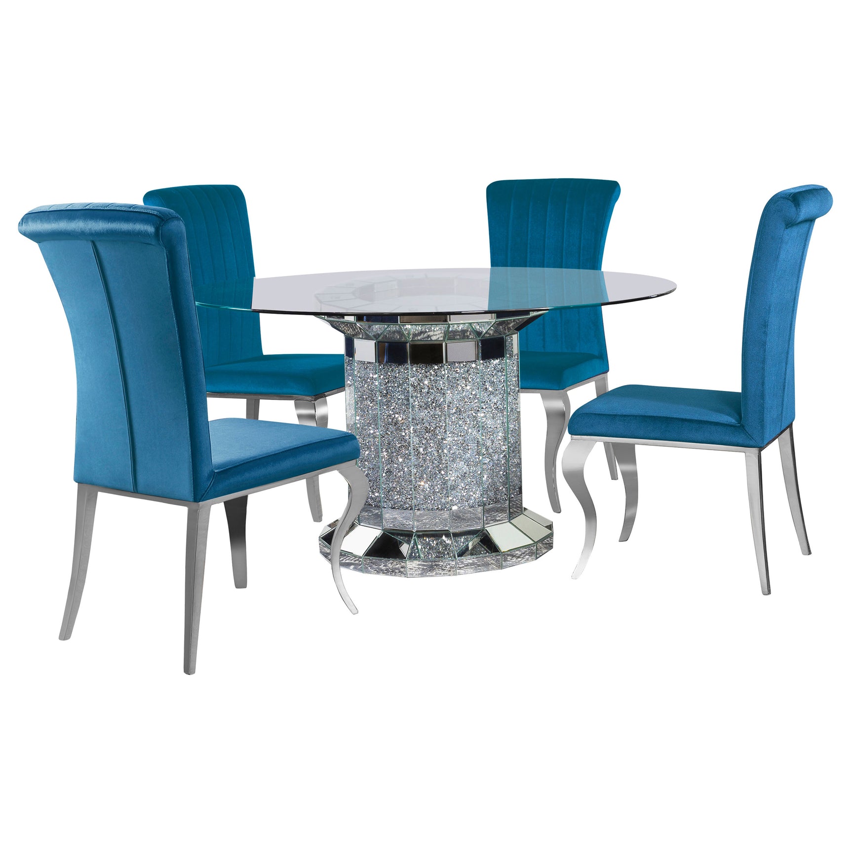 Ellie Teal Mirrored Pedestal Dining Room Set