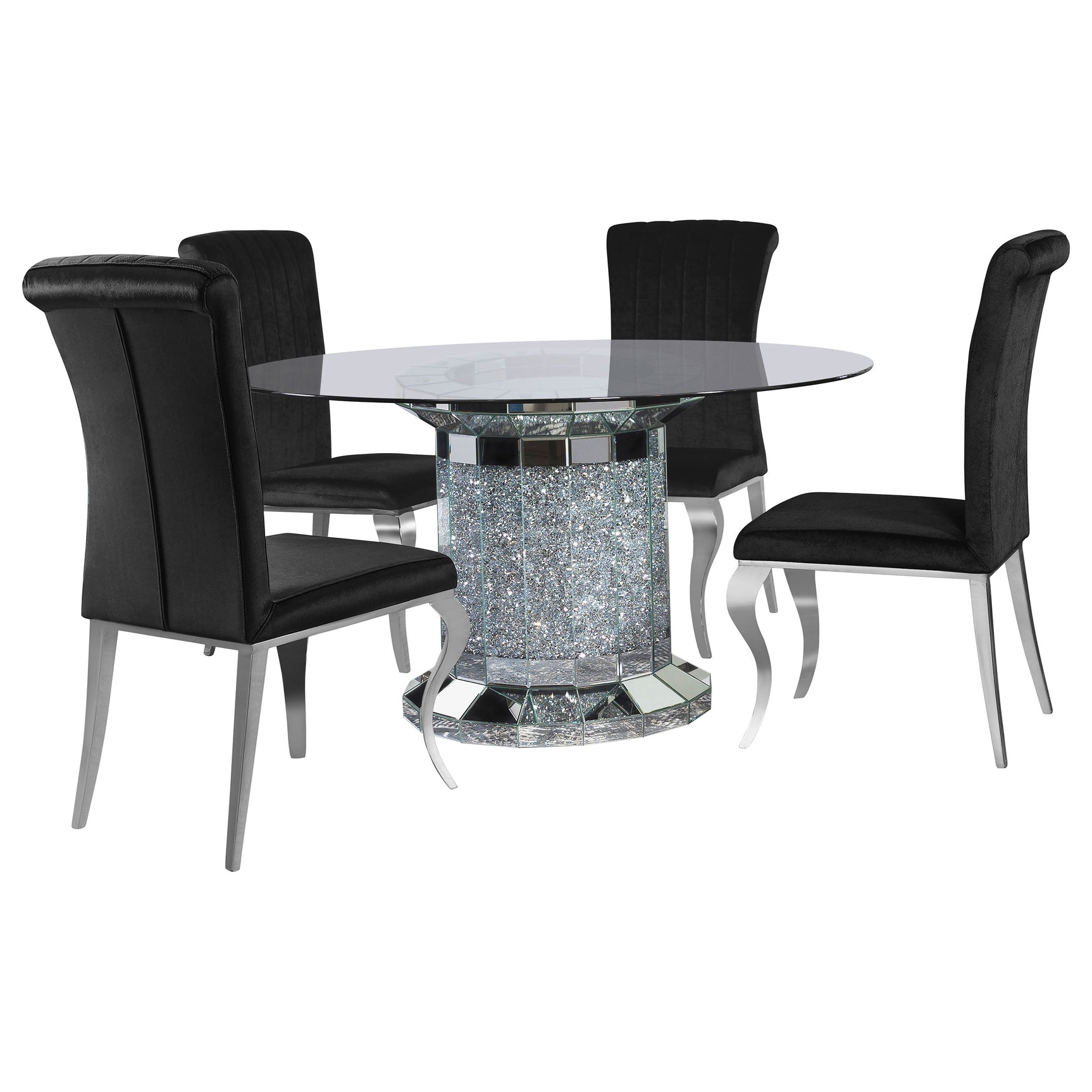 Ellie Black Mirrored Pedestal Dining Room Set