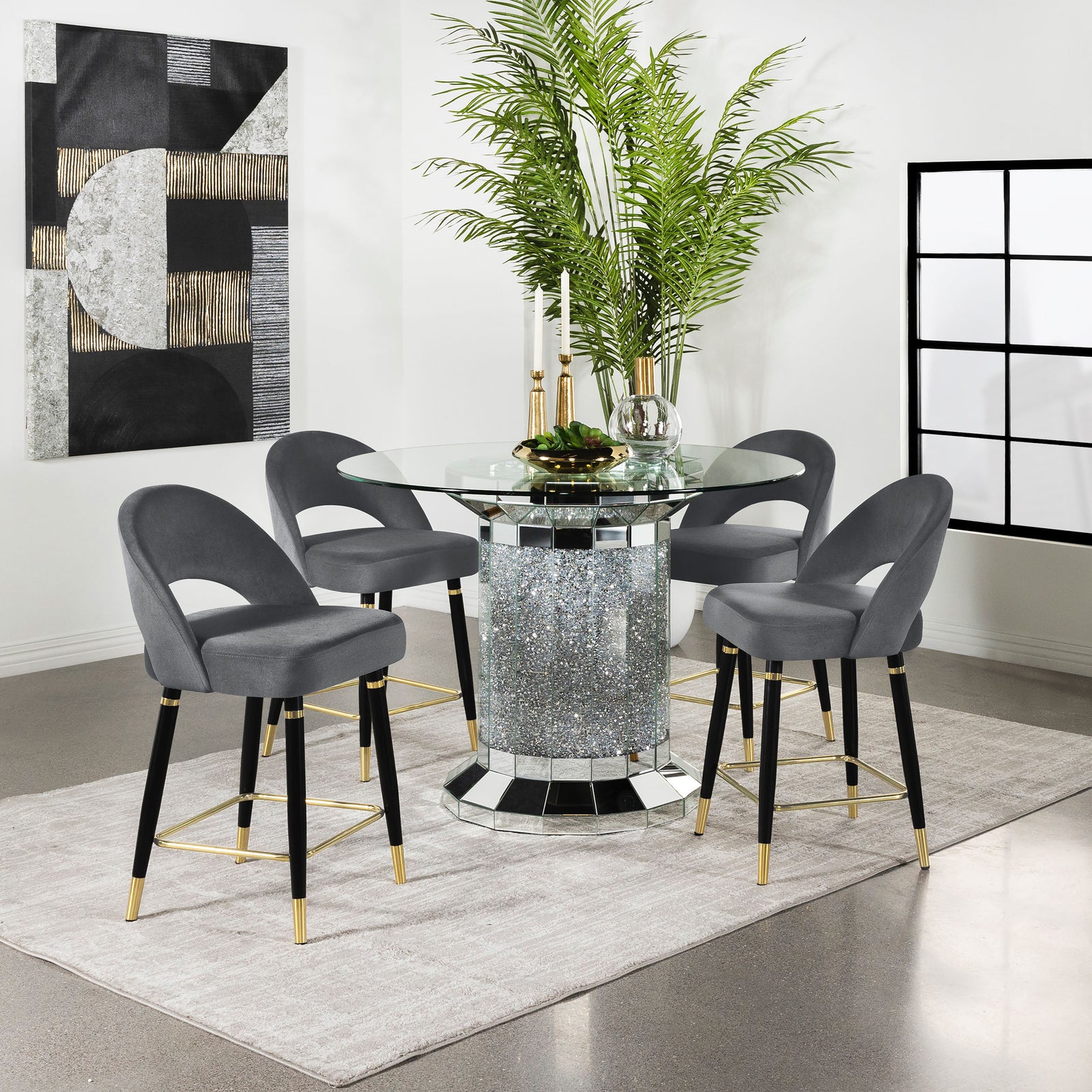 Ellie Grey Mirrored Counter Height Set
