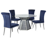 Quinn Ink Blue Round Glass Top Mirrored Dining Room Set