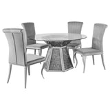 Quinn Gray Round Glass Top Mirrored Dining Room Set