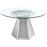 Quinn Gray Round Glass Top Mirrored Dining Room Set