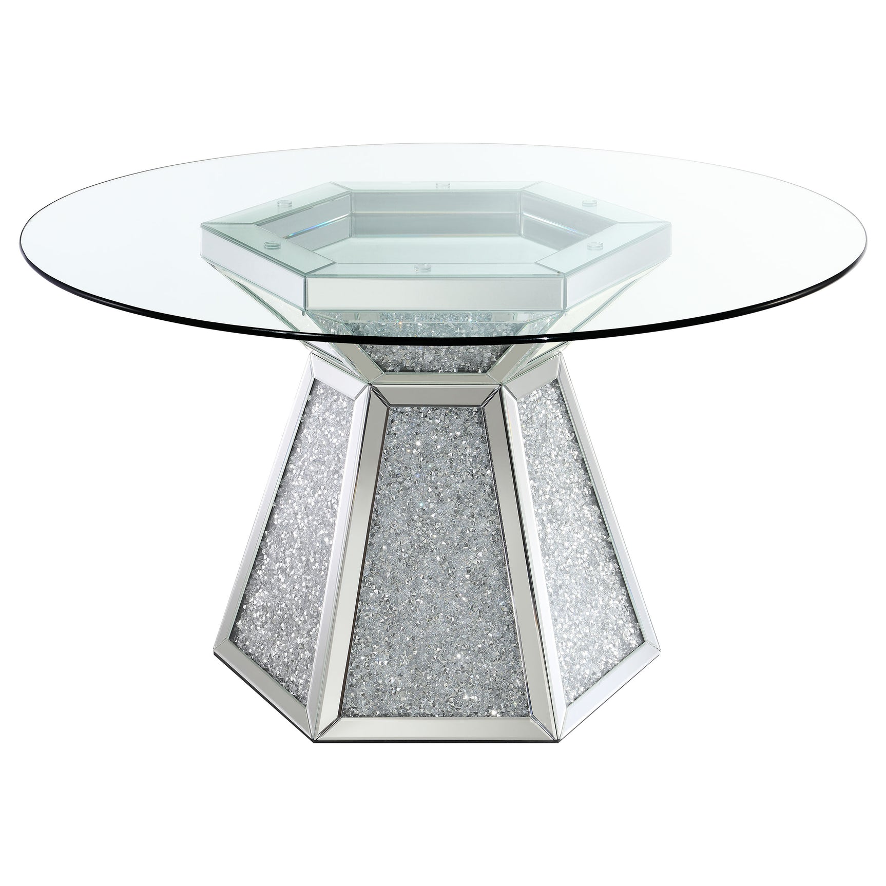 Quinn Teal Round Glass Top Mirrored Dining Room Set