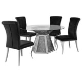 Quinn Black Round Glass Top Mirrored Dining Room Set