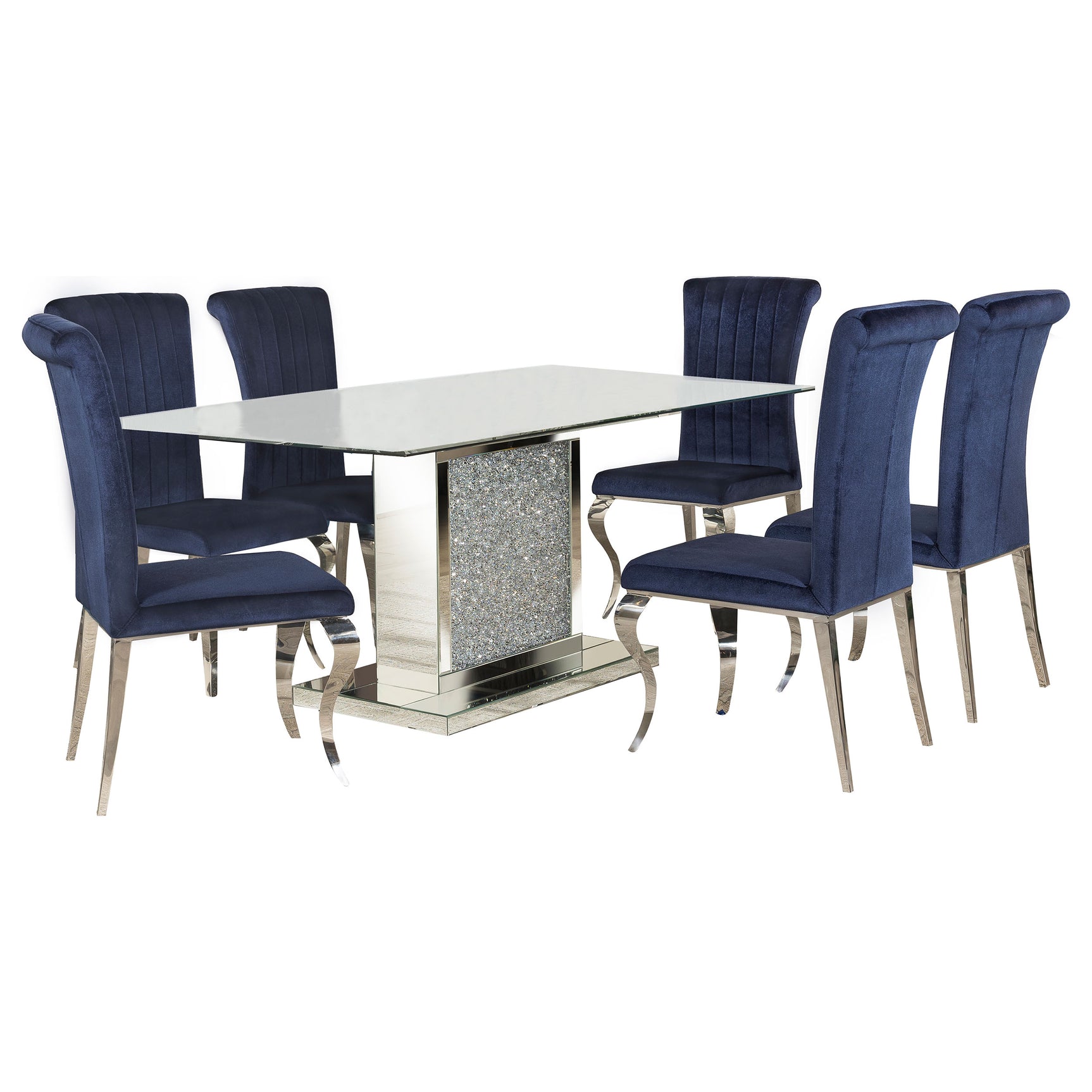 Marilyn Ink Blue Rectangular Mirrored Dining Room Set