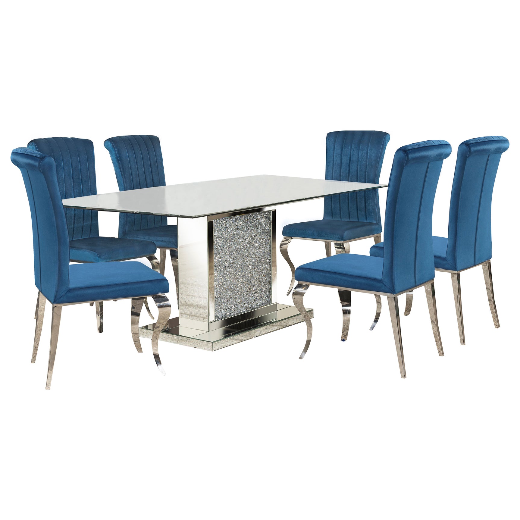 Marilyn Blue Rectangular Mirrored Dining Room Set
