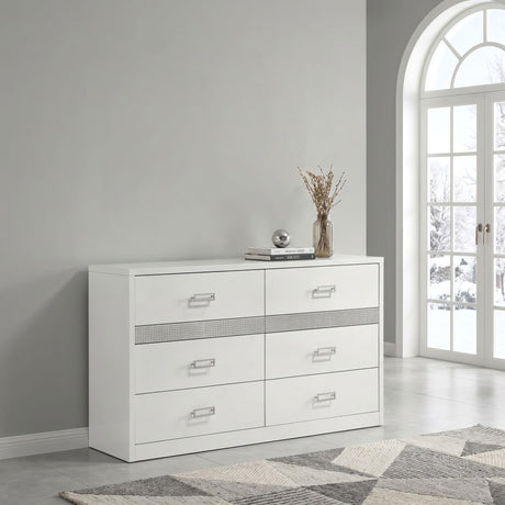 Viana 6-Drawer Bedroom Dresser White High Gloss — product image 2