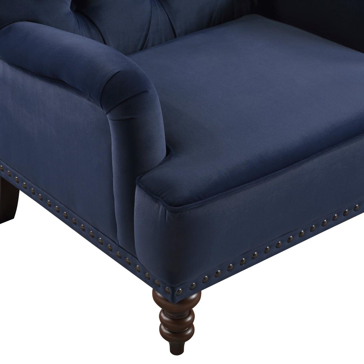 Holland Park Dark Blue Solid Wood And Plywood Velvet Fabric Upholstery Tufted Accent Chair - Ella Furniture