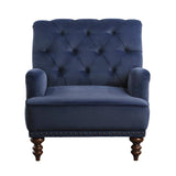 Holland Park Dark Blue Solid Wood And Plywood Velvet Fabric Upholstery Tufted Accent Chair - Ella Furniture