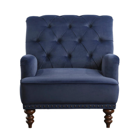 Holland Park Dark Blue Solid Wood And Plywood Velvet Fabric Upholstery Tufted Accent Chair - Ella Furniture