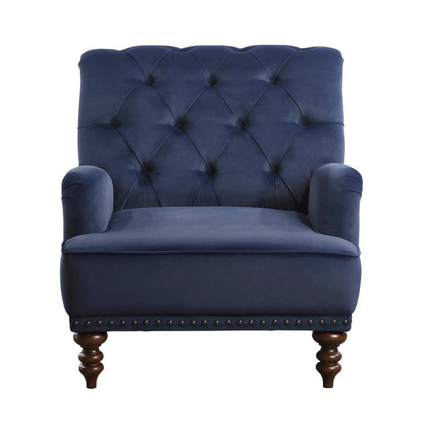 Holland Park Dark Blue Solid Wood And Plywood Velvet Fabric Upholstery Tufted Accent Chair - Ella Furniture