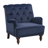 Holland Park Dark Blue Solid Wood And Plywood Velvet Fabric Upholstery Tufted Accent Chair - Ella Furniture