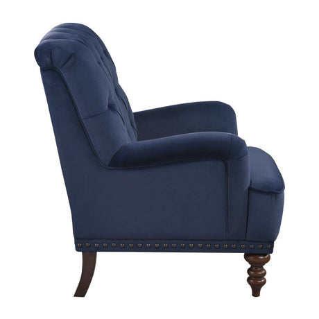 Holland Park Dark Blue Solid Wood And Plywood Velvet Fabric Upholstery Tufted Accent Chair - Ella Furniture