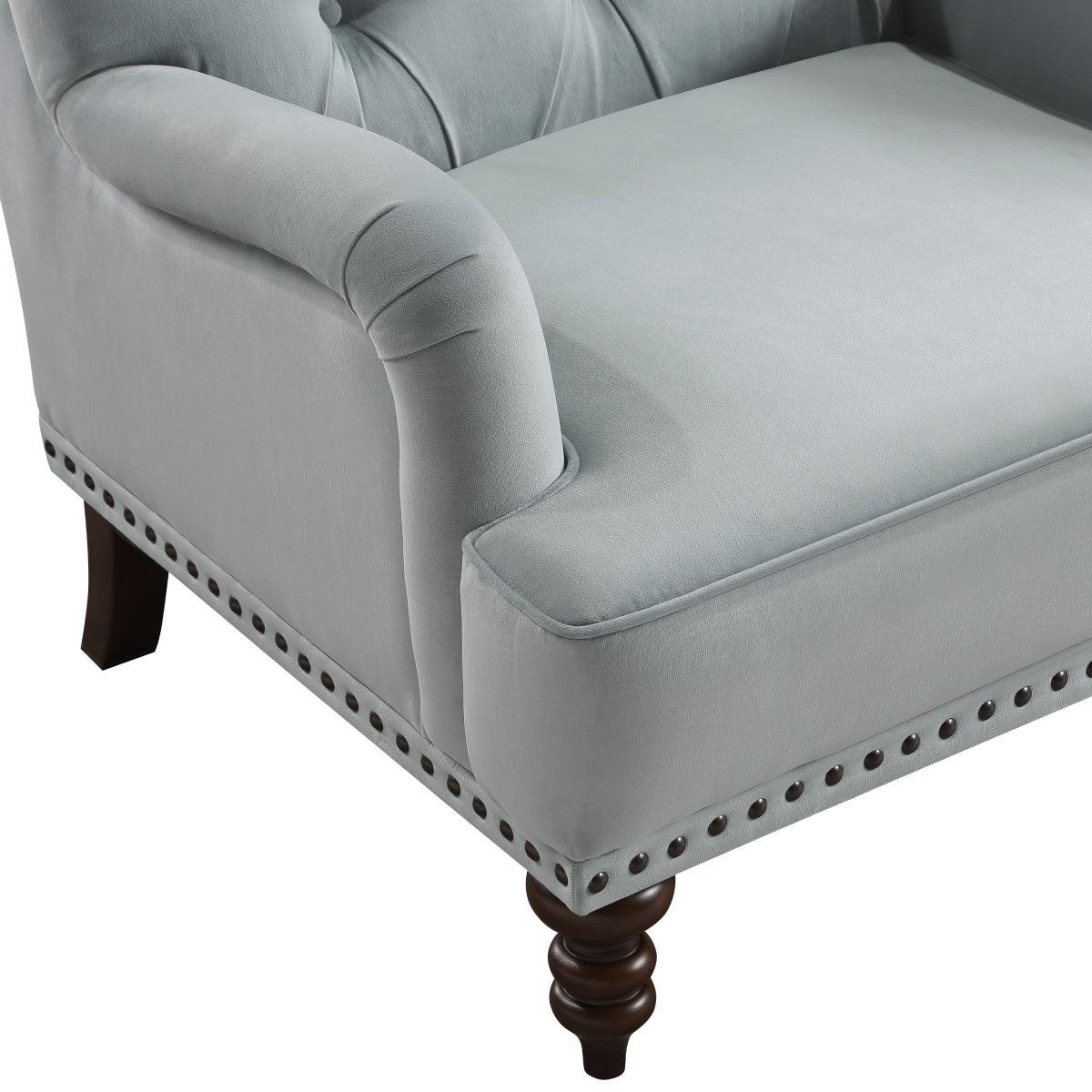 Holland Park Gray Solid Wood And Plywood Velvet Fabric Upholstery Tufted Accent Chair - Ella Furniture
