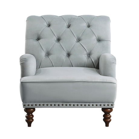 Holland Park Gray Solid Wood And Plywood Velvet Fabric Upholstery Tufted Accent Chair - Ella Furniture