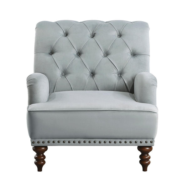 Holland Park Gray Solid Wood And Plywood Velvet Fabric Upholstery Tufted Accent Chair - Ella Furniture