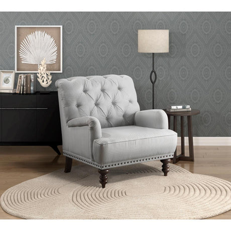 Holland Park Gray/White Solid Wood And Plywood Textured Fabric Upholstery Tufted Accent Chair - Ella Furniture