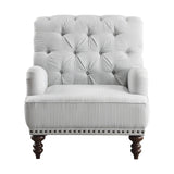 Holland Park Gray/White Solid Wood And Plywood Textured Fabric Upholstery Tufted Accent Chair - Ella Furniture