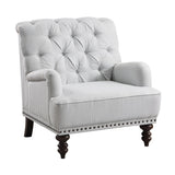 Holland Park Gray/White Solid Wood And Plywood Textured Fabric Upholstery Tufted Accent Chair - Ella Furniture